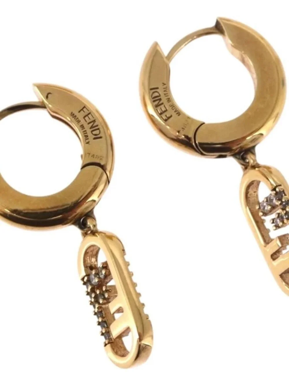 FENDI Aurochre Rhinestones Pierce Earring metal Gold Auth SW2373V